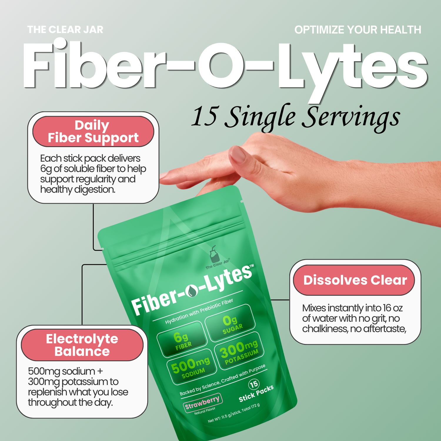 Fiber-O-Lytes™  — Sugar-Free Electrolyte Drink Mix with 6 g Soluble Fiber - Strawberry Flavor