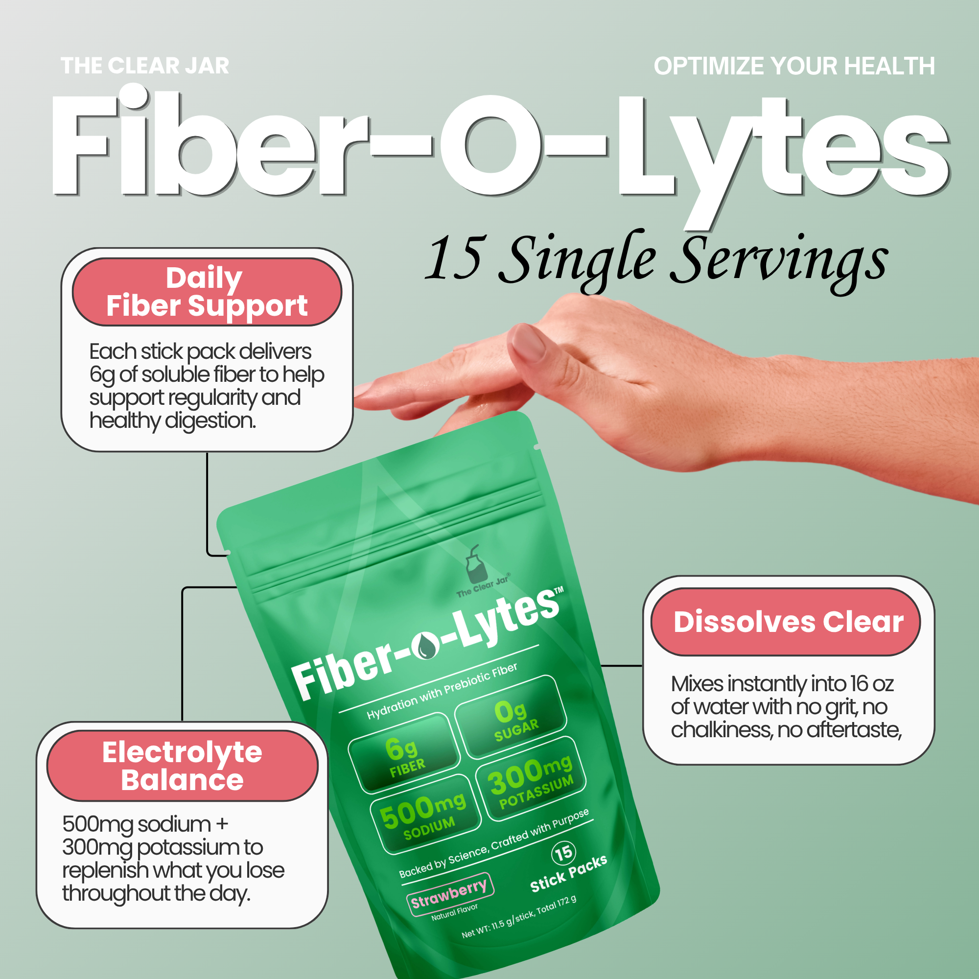 Fiber-O-Lytes™  — Sugar-Free Electrolyte Drink Mix with 6 g Soluble Fiber - Strawberry Flavor