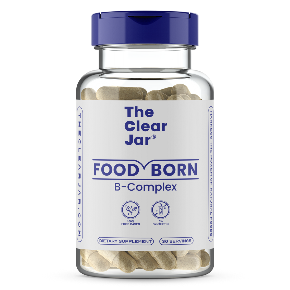 Food-Born Vitamin B-Complex -  The Clear Jar® Front Panel- Food Based, Natural Vitamin B