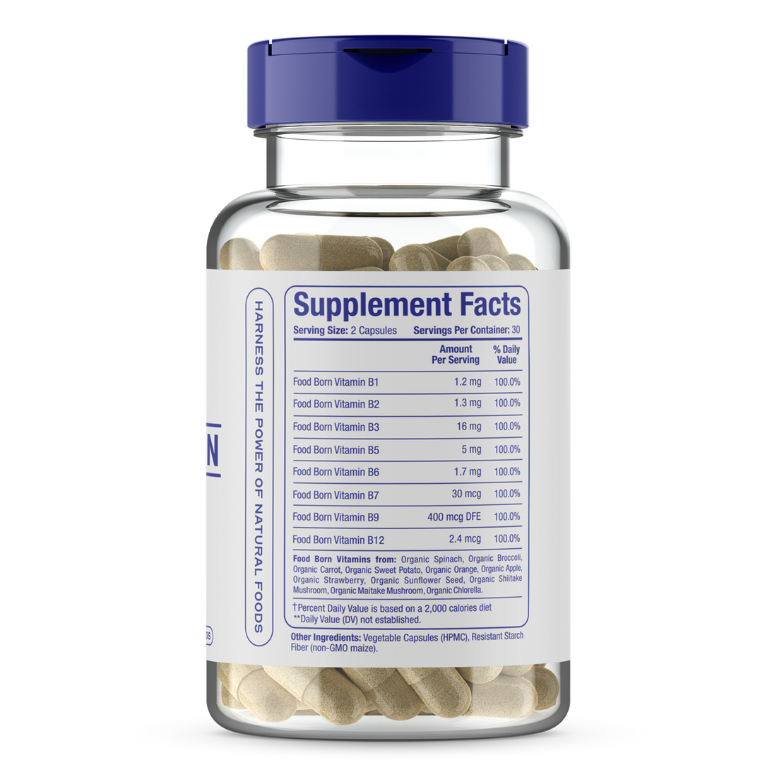 Food-Born Vitamin B-Complex -  The Clear Jar® Supplment Facts Panel- Food Based, Natural Vitamin B