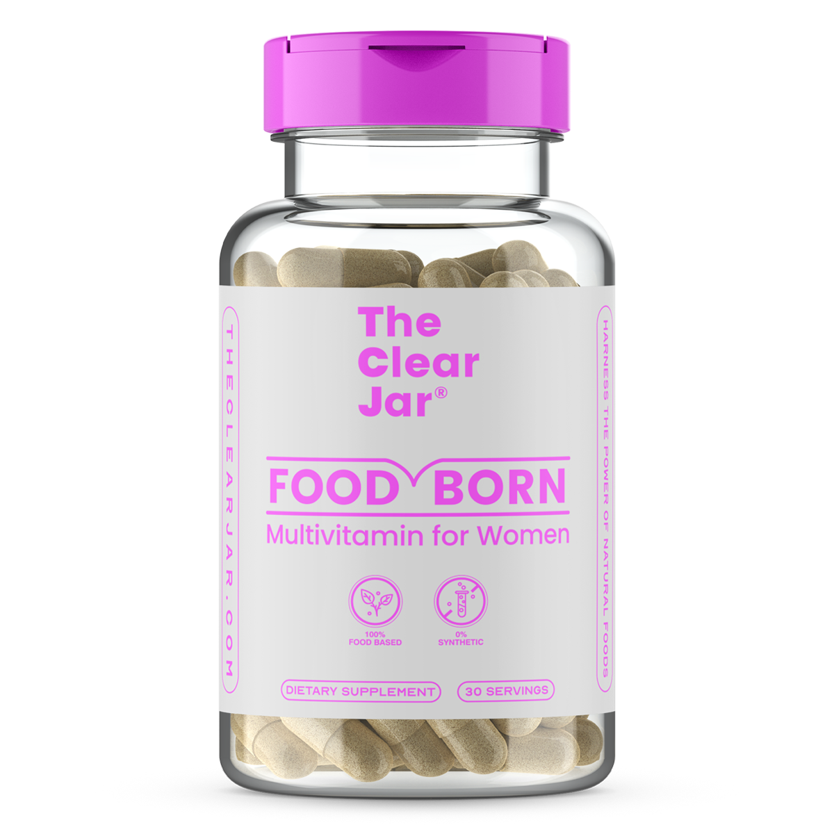 Food-Born Multivitamin for Women, with Natural Iron -  The Clear Jar® - Front Panel
