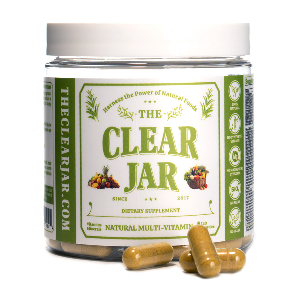 All Natural Multi-Vitamin, Vitamin A D E K C B and minerals,120 capsules, Non-Synthetic - The Clear Jar