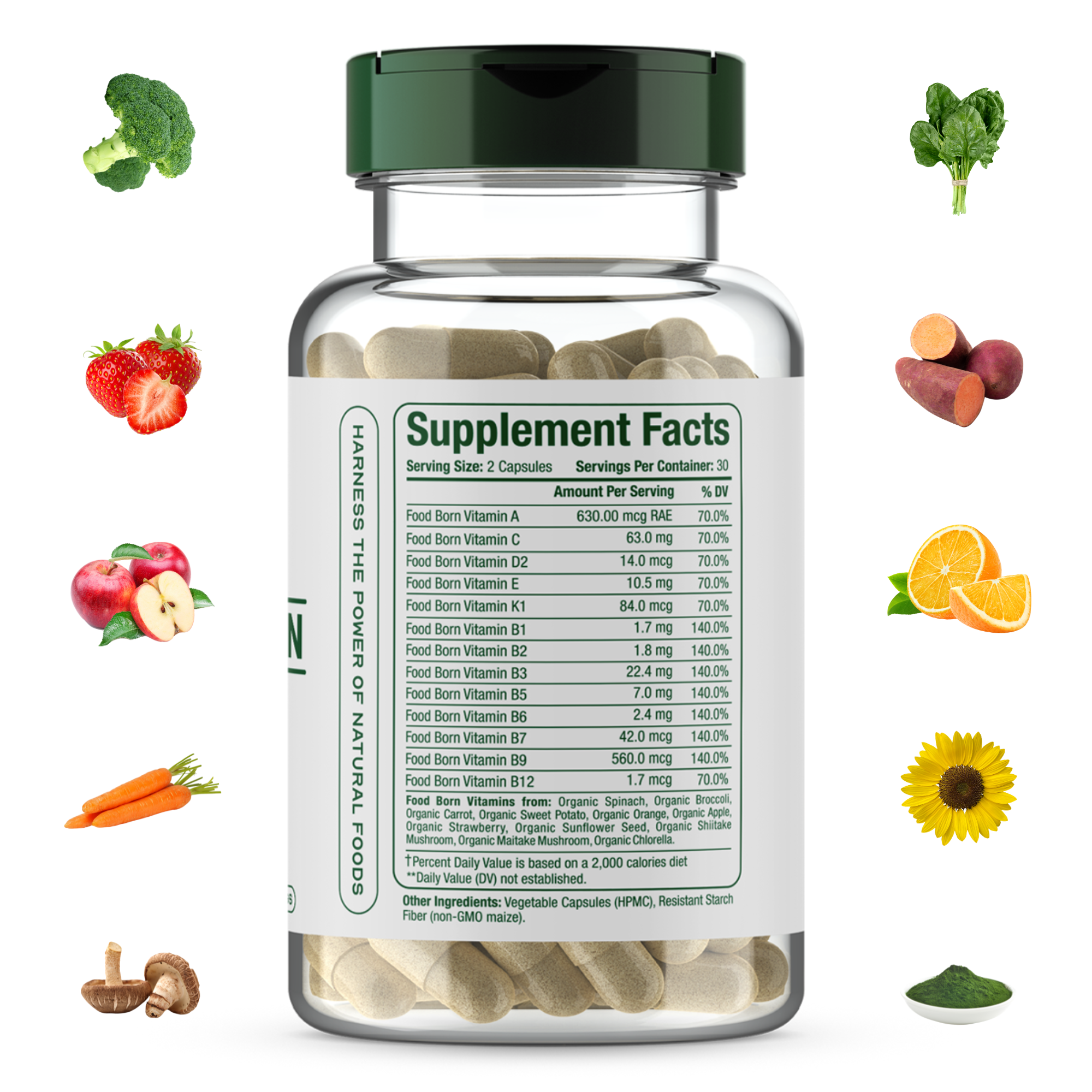 Food-Born Multivitamin for Men and Women - The Clear Jar® Main Panel Supplement Facts