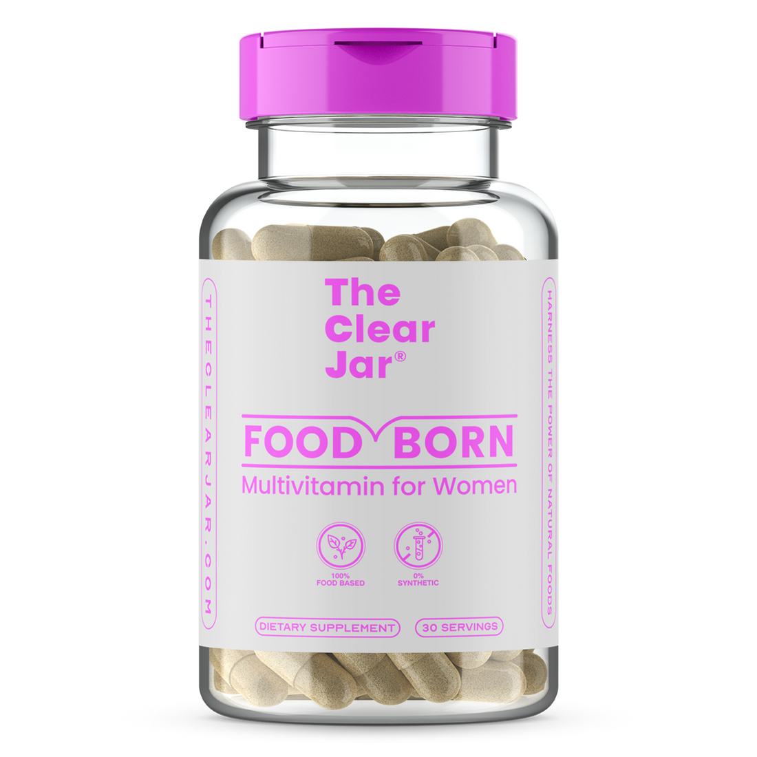 Food-Born Multivitamin for Women, with Natural Iron -  The Clear Jar® - Front Panel